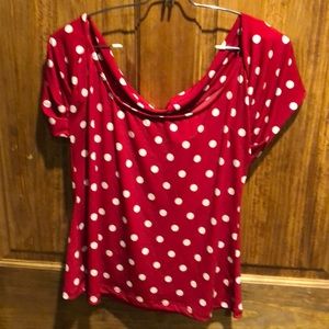 Red with white polkadot pin up top